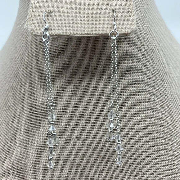 ✨ Vintage 925 Silver & Crystal Fringe Earrings - 3" Long, Handmade - Picture 4 of 12